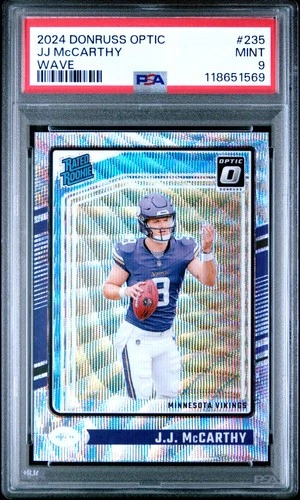 2024 PANINI DONRUSS OPTIC WAVE #235 JJ MCCARTHY ROOKIE RC 55/300 PSA 9