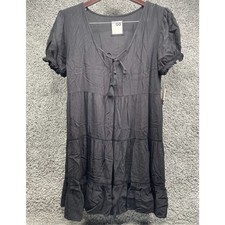 Women's So Goods For Life Tassel Smock Tiered Dress Black Medium Ruffled Sleeve