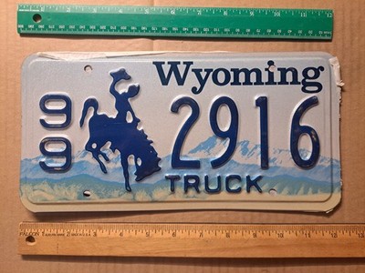 License Plate, Wyoming, 99 Rental, Truck, Bucking Bronco 2916