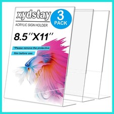 3 pack 8.5x11 Acrylic Sign Holder for Picture Frames, L Shape Clear Plastic, ...