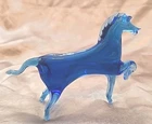 Vtg Sleek MCM Murano Style Equestrian Prancing Bright Blue Glass Horse Figurine