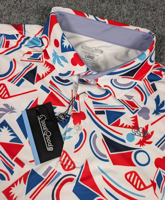 Good Good Golf Proud and True Polo Shirt Mens L Geometric All Over Print NWT.