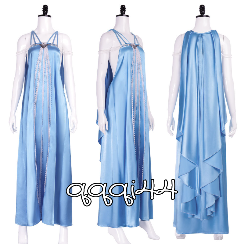 Star Wars Padm Amidala Cosplay Long Dress Blue Skirt Costume Halloween  Uniform