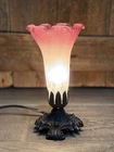 Vintage Meyda Tiffany Style Pink/white Pond Lily Accent Table Lamps 8”