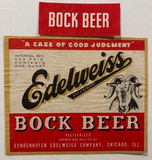 Edelweiss Bock Schoenhofen Brewing Beer label Chicago Illinois IRTP IL Quart