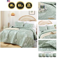 Queen Size Floral Quilt Set Microfiber Bedspread Comforter Pillowcase 3 Piece