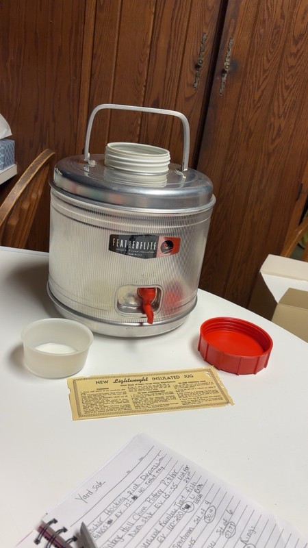 Vintage Featherflite Insulated Metal Jug with Spigot, Red Cap Handle, Pre-1970