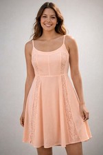Torrid A-Line Peach Dress Womens Size 12 Straps Lined Lace Panel Feminine