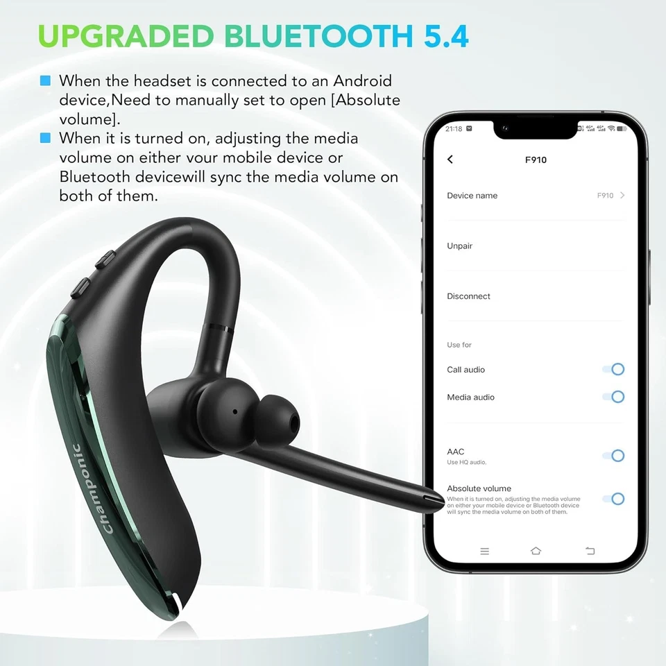 Bluetooth Earpiece Wireless Headset Noise Cancelling Headphones Driver Trucker - Image 3 of 4