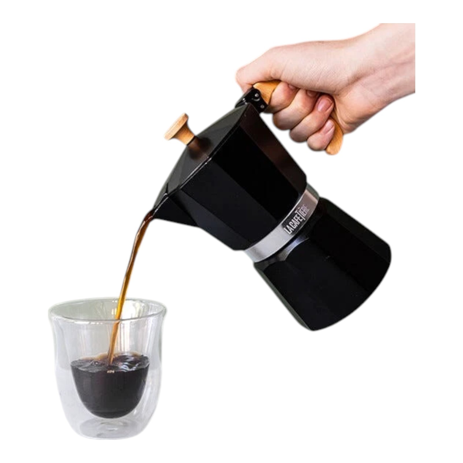 La Cafetiere Venice Espresso Maker 6 Cup Wood Handle - Black