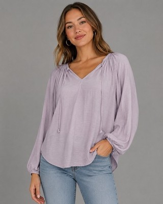 Jennifer Lopez JLO Blouse Womens Small Lavender Long Sleeve V-Neck Peasant Top