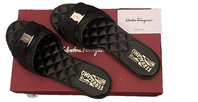 FERRAGAMO Women's Lovec Q Bow Accent Quilted Slide Sandals NEW in Box
