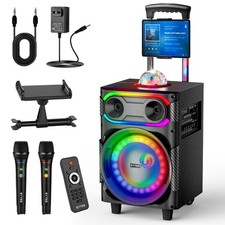 Karaoke Machine for Adults with 2 Wireless Microphones Portable BT PA System ...