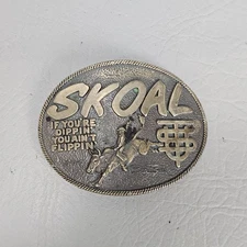Skoal Chew Promo Belt Buckle Rodeo Bull Riding Cowboy Brass Vtg 70s ADM