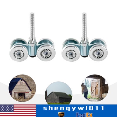Barn Sliding Door Track Roller Wheels 2 Pieces Set with Box Rail Strut Channel