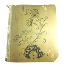 Antique Postcard Album Empty with Floral Cover Art torn pages inside