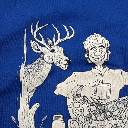 Felpa vintage Jerzees Crewnec caccia uomo taglia large blu Iowa made in USA - Foto 7 di 11