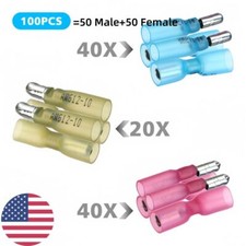 100Pcs Heat Shrink Bullet Female Male Wire 10-22GA Connectors Crimp Terminal Kit