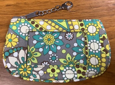 Vera Bradley Zip Clip ID Hook Holder Coin Purse with Key Ring 