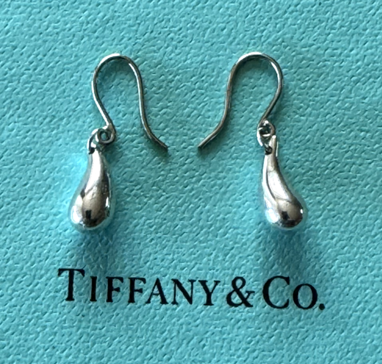Tiffany & Co Elsa Peretti  Earrings Dangle Teardrop Earwires Sterling Silver 925
