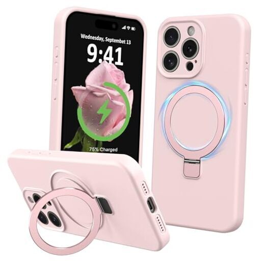for iPhone 15 Pro Max Case Stand, Compatible with MagSafe, Ring Sandy Pink