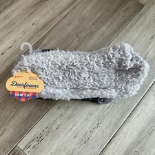 2 Pair Dearfoams Non-Skid Cozy Comfort Low Cut Fuzzy Socks BLACK GREY Sz 4-10