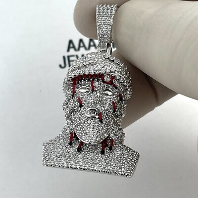 925 Solid Sterling Silver Cubic Zirconia Icy Jesus Face Pendant | eBay