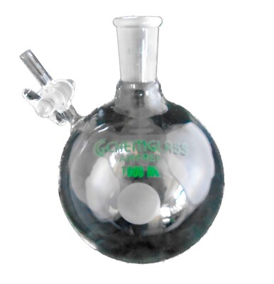 CHEMGLASS Airfree 1000mL Round Bottom Flask 24/40 Joint 2mm Glass Stpk AF052807