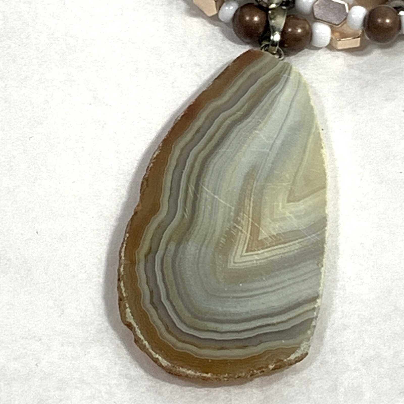 Handcrafted Geode Slice Pendant Bead Necklace Sil… - image 6