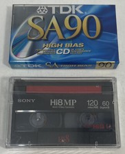Lot of 2 Blank Cassettes - TDK SA90 High Bias Ultimate Performance  Hi8MP 8mm