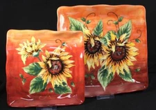 Maxcera Corp Sunset Sunflower Set of Square Dinner Plate and Square Salad Plate