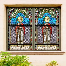 3D Monk Missionary ZHUA368 Window Film Print Sticker Cling Stained Glass UV