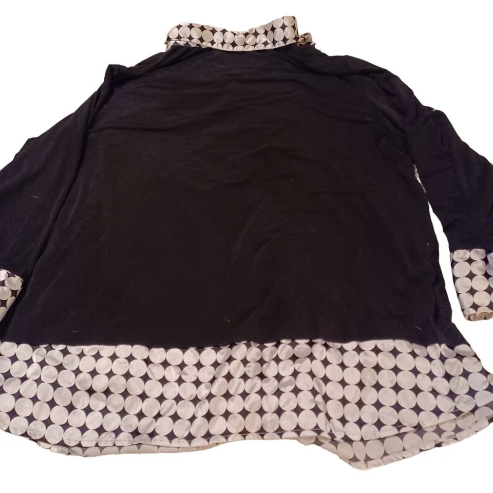 CATO Woman Black Top Plus 26/28W Layered Look Silky Black White Button Shirt  - Image 3 of 4