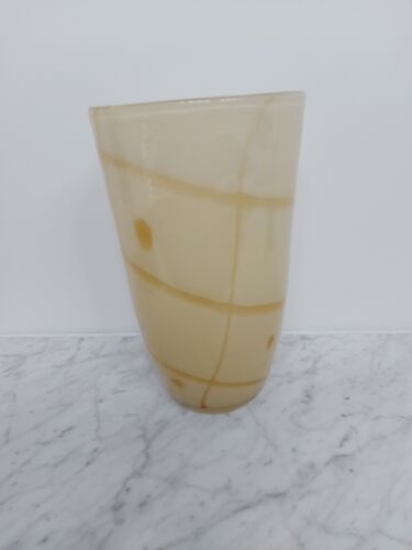 Dusk Opaque Patterned Glazed Glass Vase Retro Vintage Cream And Brown - Picture 1 of 5