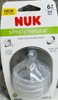 1 NUK Simply Natural Fast Flow Nipples 2 Count BPA Free 6m+ 6 months SEALED