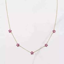 2Ct Round Lab Created Pink Ruby Diamond Flowers Necklace 14K Yellow Gold Plated