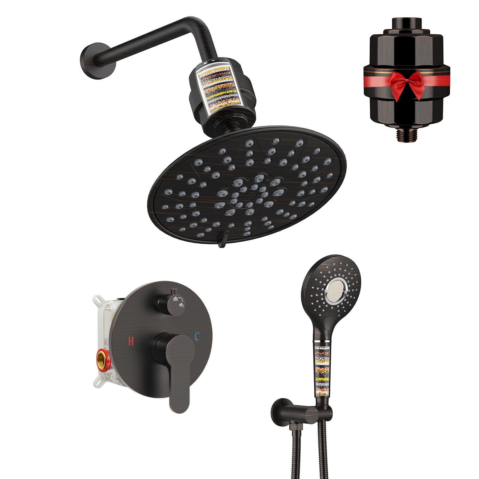 Shower System - 8 Inch Dual Filtered Rainfall Shower Head Combo - High Pressu...