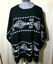 FOREVER21 Shawl Sweater Pullover S/M Black White Southwestern Aztec print SOFT!