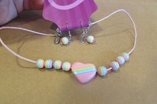 NEW/pkg unworn Claire's Boutique 16-19" pink heart necklace pierce earring set