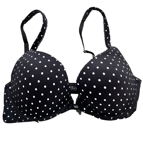 Victoria's Secret 32DD Black White Polka Dot Padded Underwire Push
