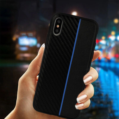 CARBON MOTO Handy Tasche Case Hülle Für Samsung Galaxy A6 Plus Schwarz Blau