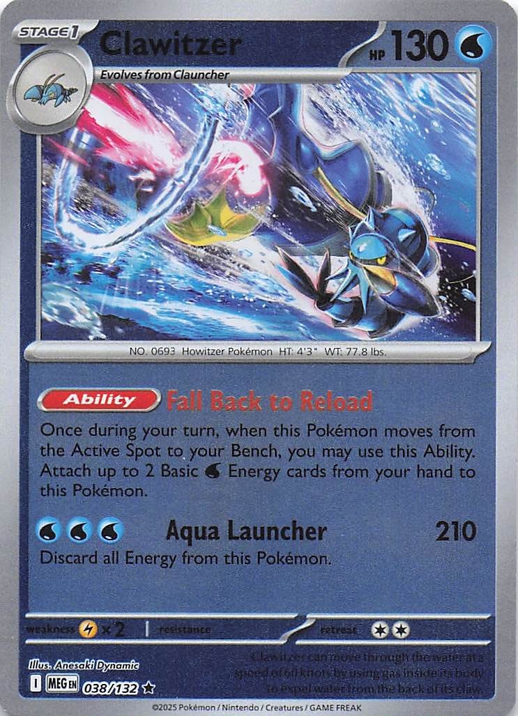 Clawitzer - 038/132 #038/132 NM Reverse Holo Rare ME01: Mega Evolution