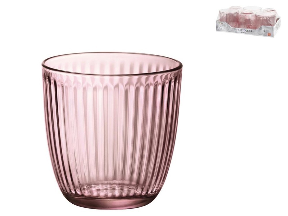 Set Of 6 Glasses In Pink Line 29 Cl Bormioli Rocco