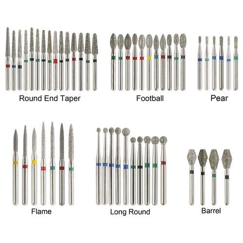 Dental Burs Diamond FG Round End Taper Football Pear Long Round Flame High Speed