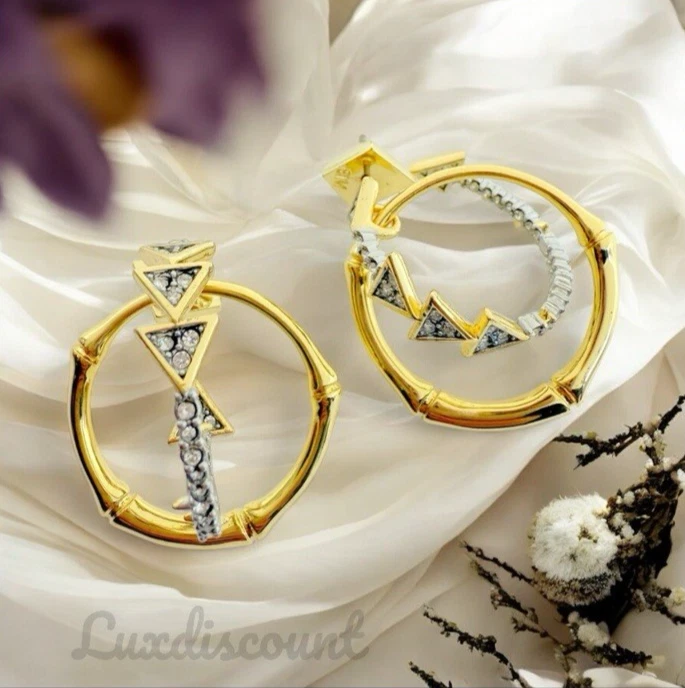 Pendientes de aro doble de bambú y cola de dragón con clavos pavé de cristal Alexis Bittar Foto 3 de 4