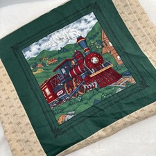 Vtg Train Fabric Pillow Quilt Squares Panels Steam Engine Cranston VIP 32x240