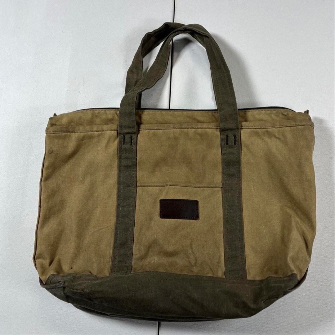 LL Bean Waxed Canvas Brown Boat and Tote Bag Camo Lining Discontinued Rare