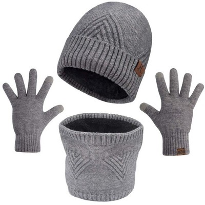 3 Pieces Warm Mens Winter Beanie Hat, Neck Gaiters Scarf and Touchscreen Glov...