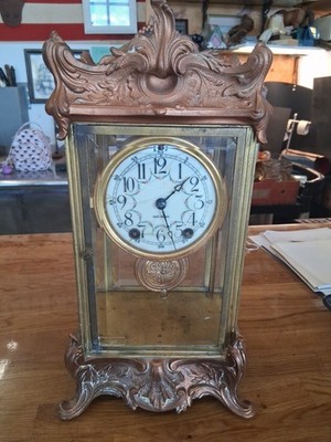 Seth Thomas Antique Crystal Regulator Mantel Clock Art Nouveau Style Working. 