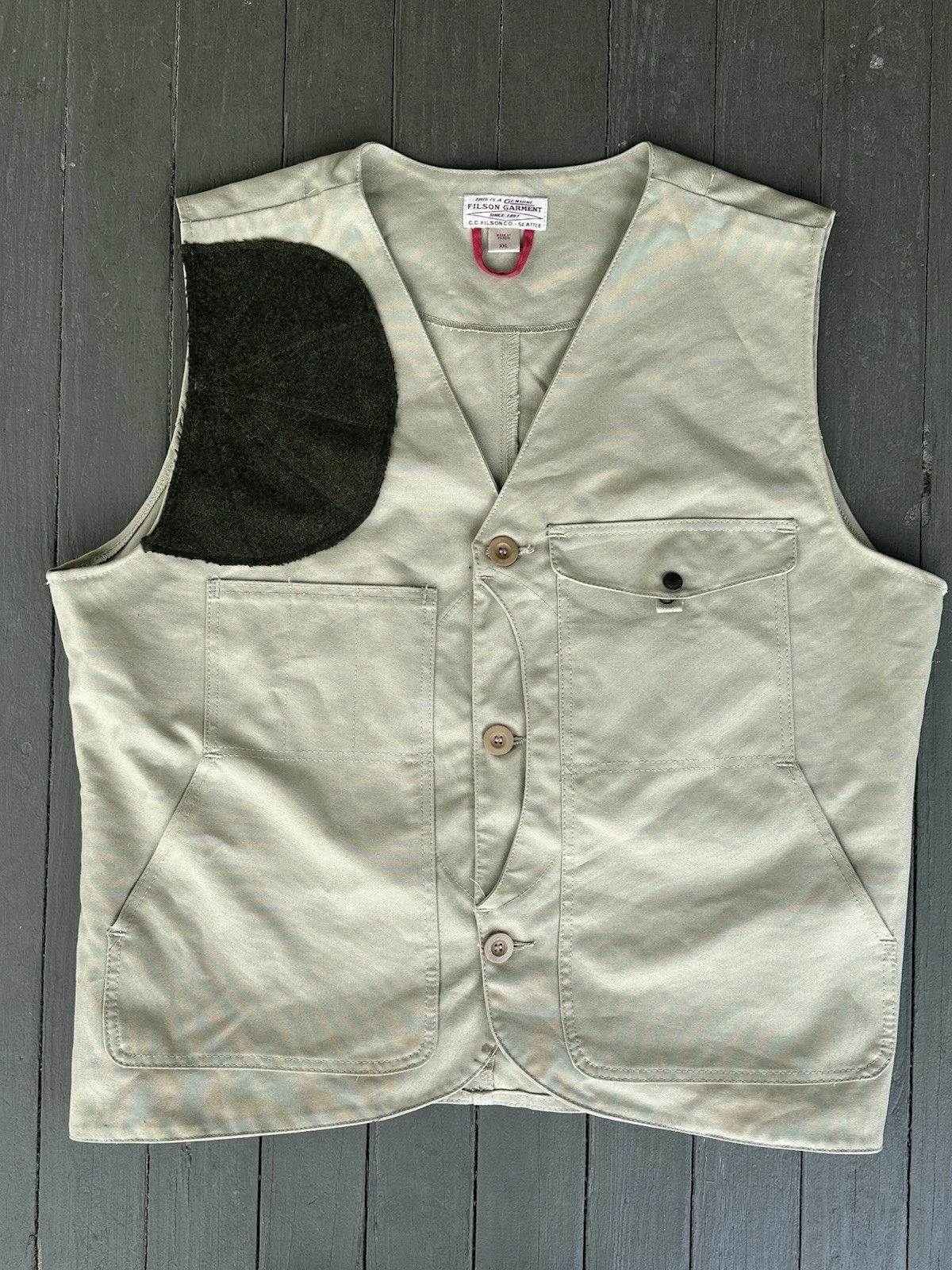 Vintage Filson Canvas Cloth Half Moon Hunting Recoil Pad Vest XXL